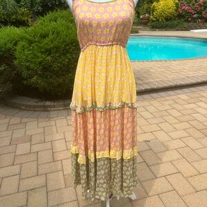 Kiwi and punch dress Medium floral ruffle sun sleeveless tiered boho flowy fairy